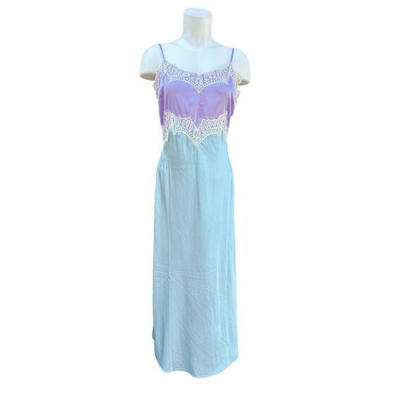 Anna Grace Satin‎ Midi Dress Turquoise Purple Lace Detail Adjustable Straps Size - Picture 3 of 11